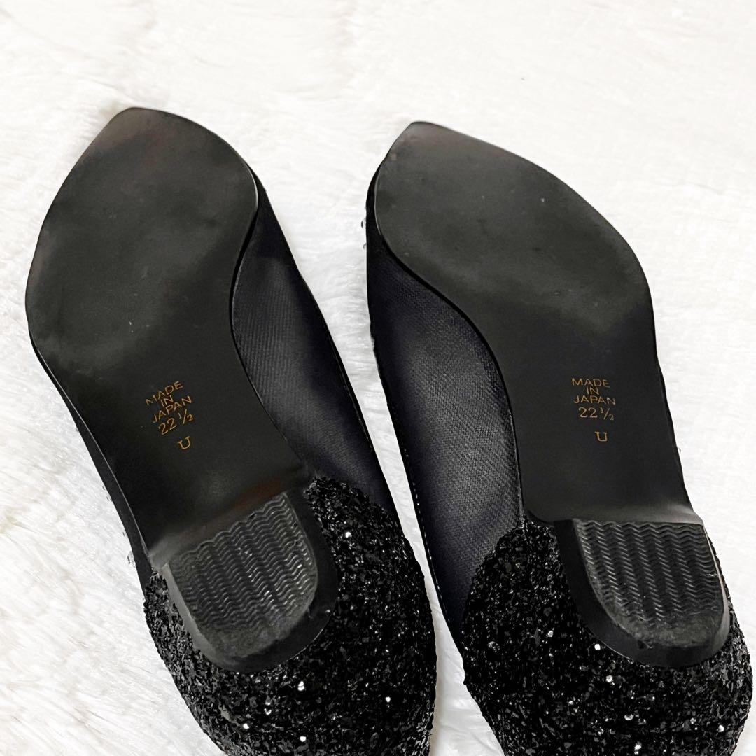 極美品✨ DIANA ダイアナ ビジュー グリッター フラットパンプス ブラック