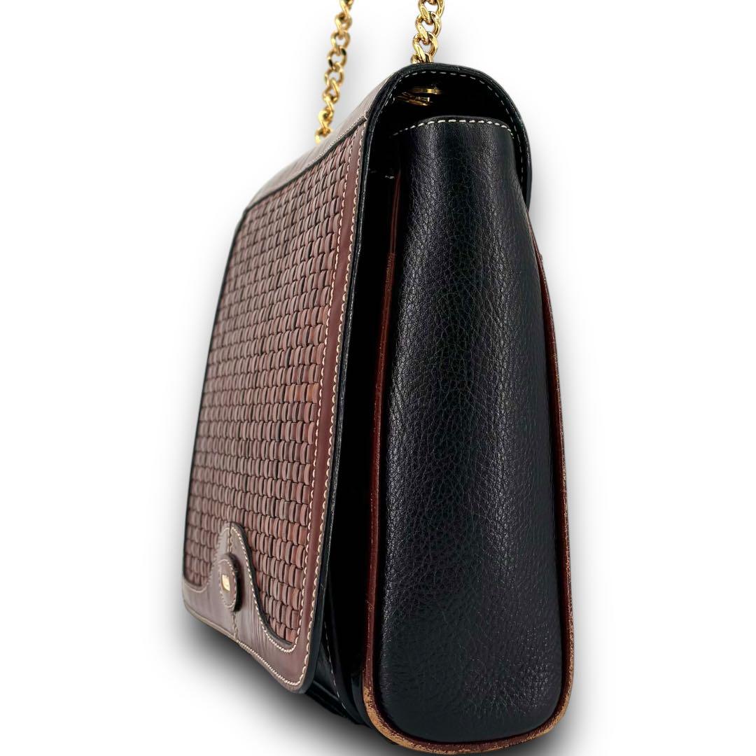 BALLY オールドバリー レザー 編み込み ゴールドチェーン ショルダーバッグ