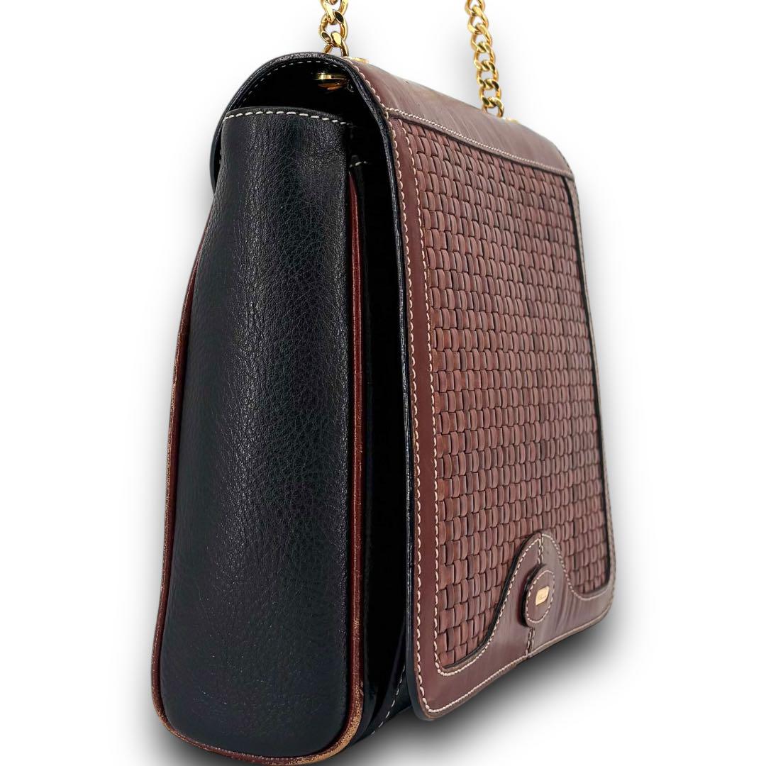 BALLY オールドバリー レザー 編み込み ゴールドチェーン ショルダーバッグ