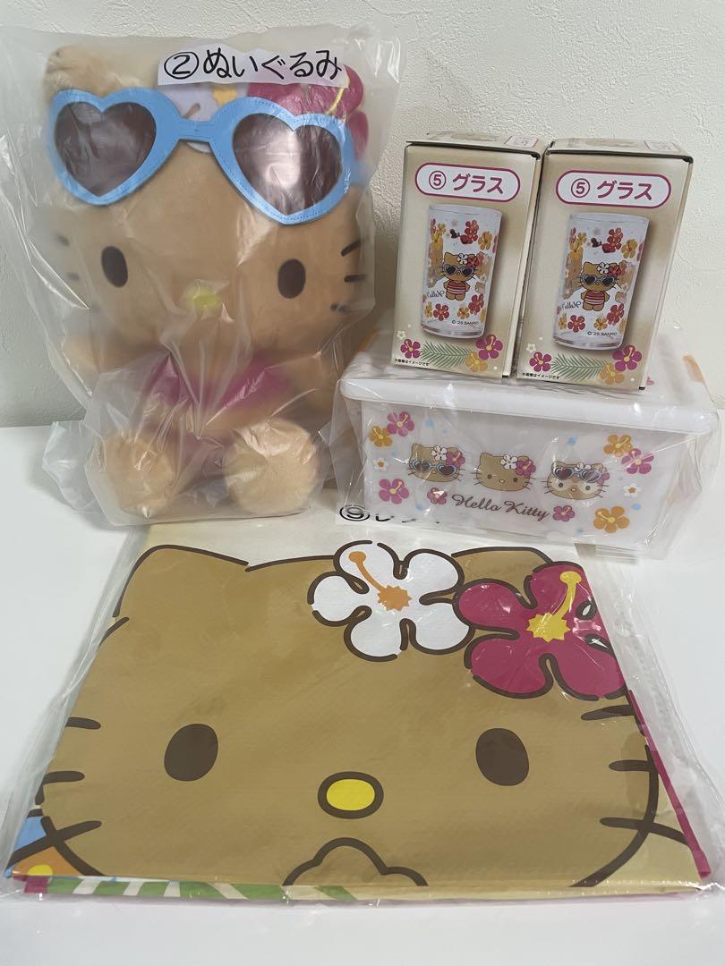 サンリオくじ♡日焼けキティぬいぐるみ ハートサングラス付き 収納ボックスセット サンリオ - 収納ボックス セット 日焼けキティ 当りくじ