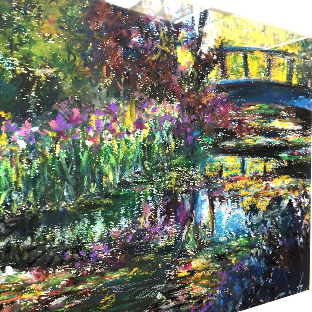 人気新品 モネの庭の睡蓮池 ゴールドの額入り メルカリ - オイルパステル画 絵画