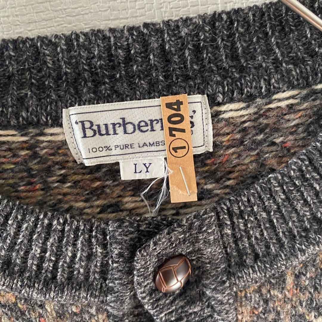 90sBurberrysバーバリーズ総柄ニットヘンリーネックセーターメンズ長袖L