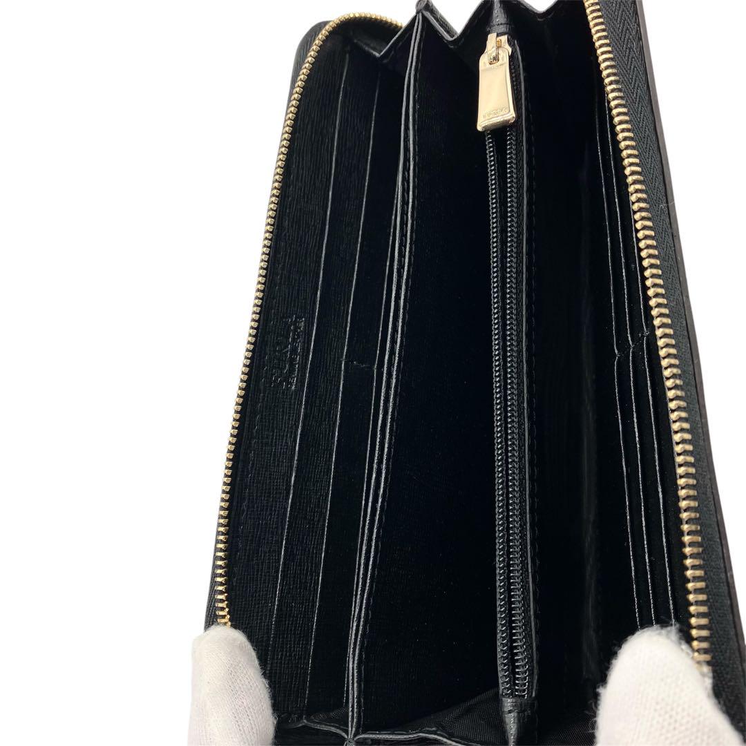 【美品】FURLA ブラック 長財布 ラウンドジップ サフィアーノ
