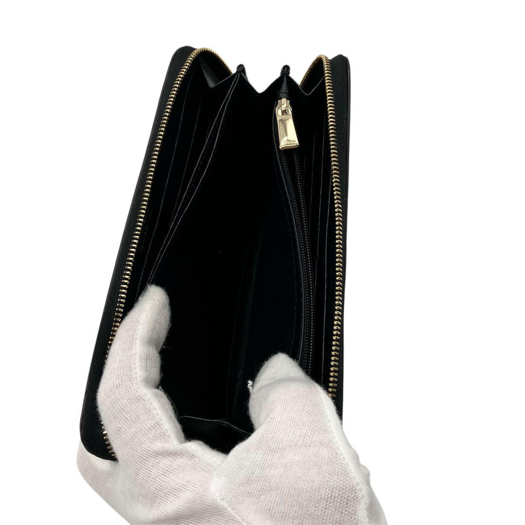 【美品】FURLA ブラック 長財布 ラウンドジップ サフィアーノ
