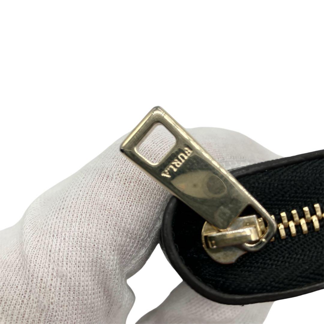 【美品】FURLA ブラック 長財布 ラウンドジップ サフィアーノ