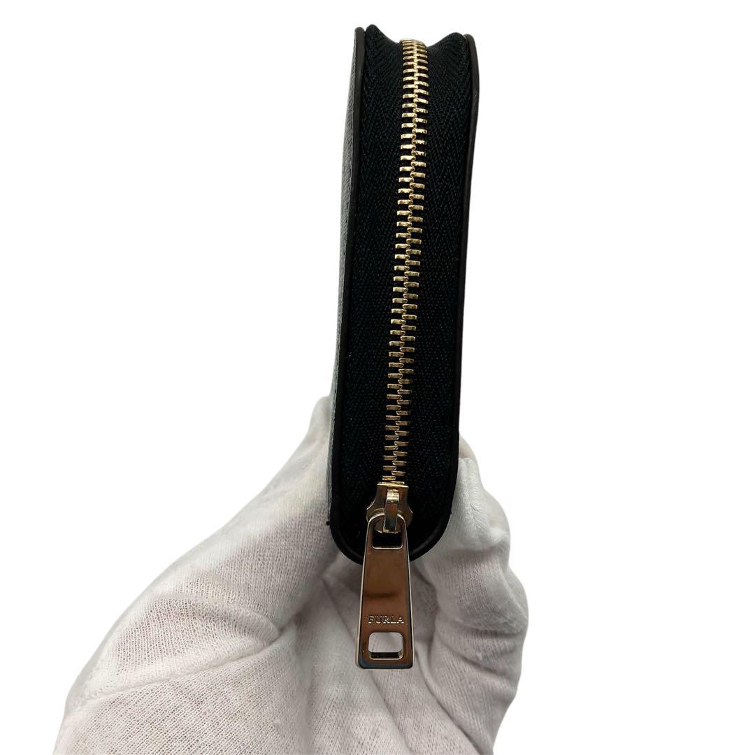 【美品】FURLA ブラック 長財布 ラウンドジップ サフィアーノ
