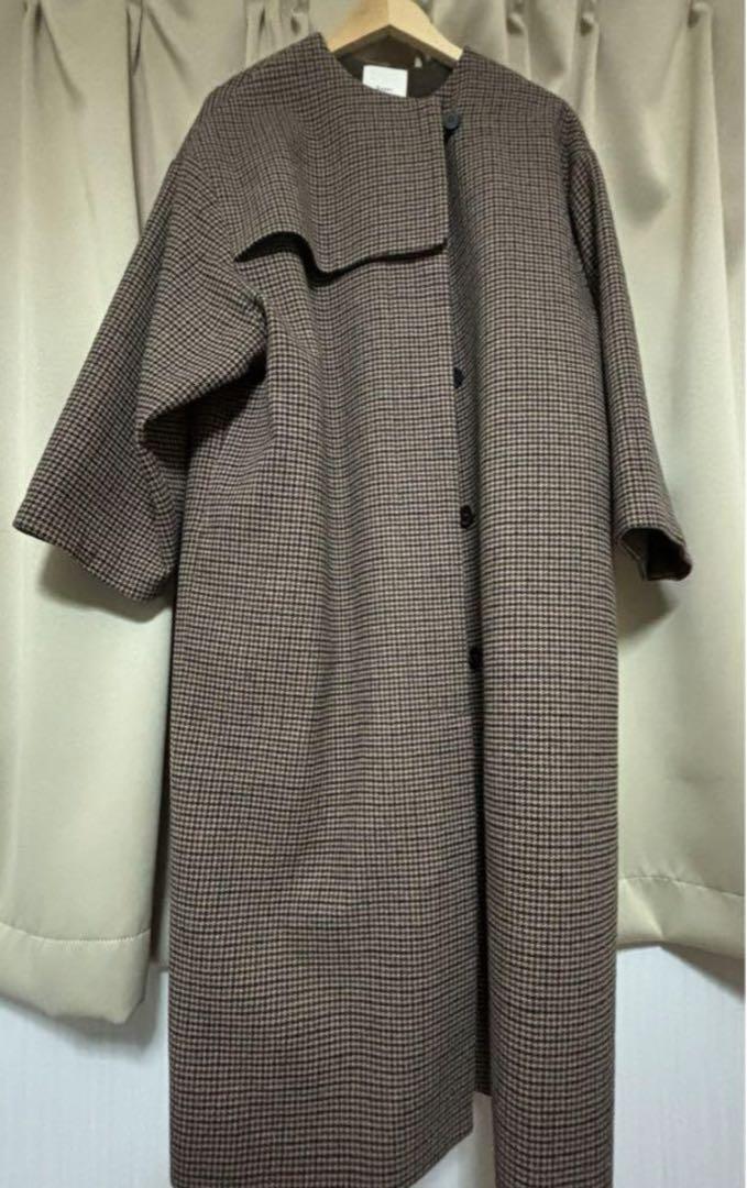 Eaphi】 no collar wool check coat