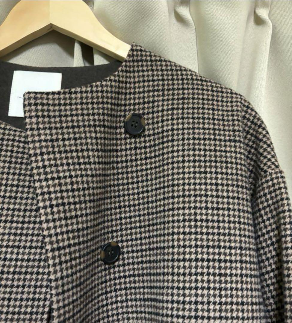 EAPHI NO COLLAR WOOL CHECK COAT