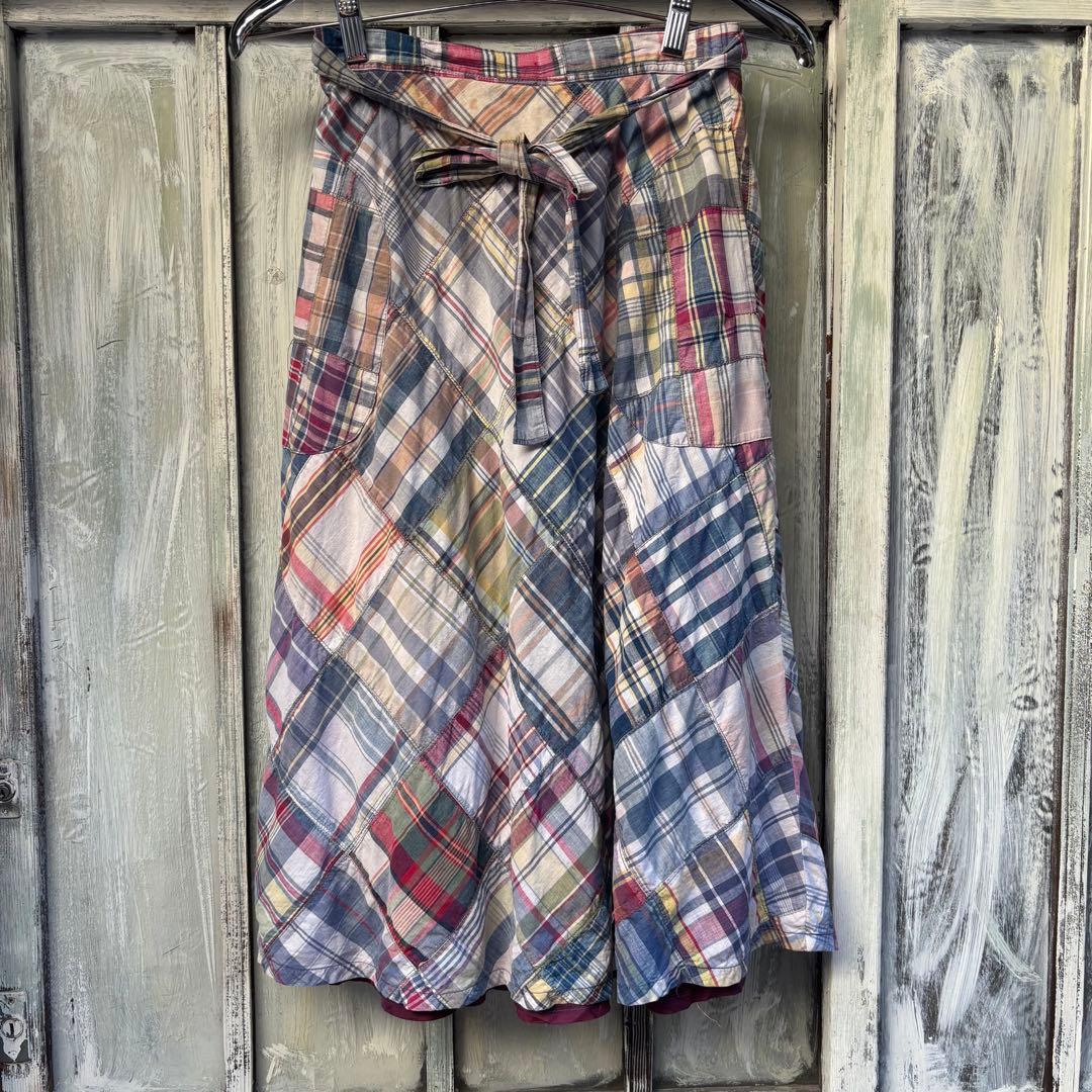 チェック柄フレアスカート　巻きスカート　ラップスカート　アメリカ古着