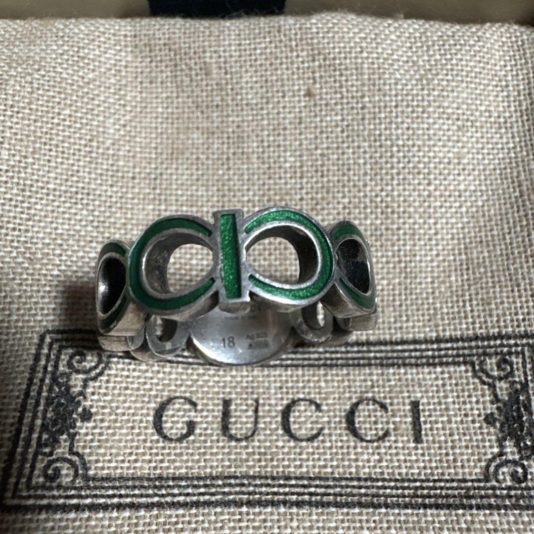 GUCCI グリーン 二重Gロゴ リング サイズ18 - メルカリ