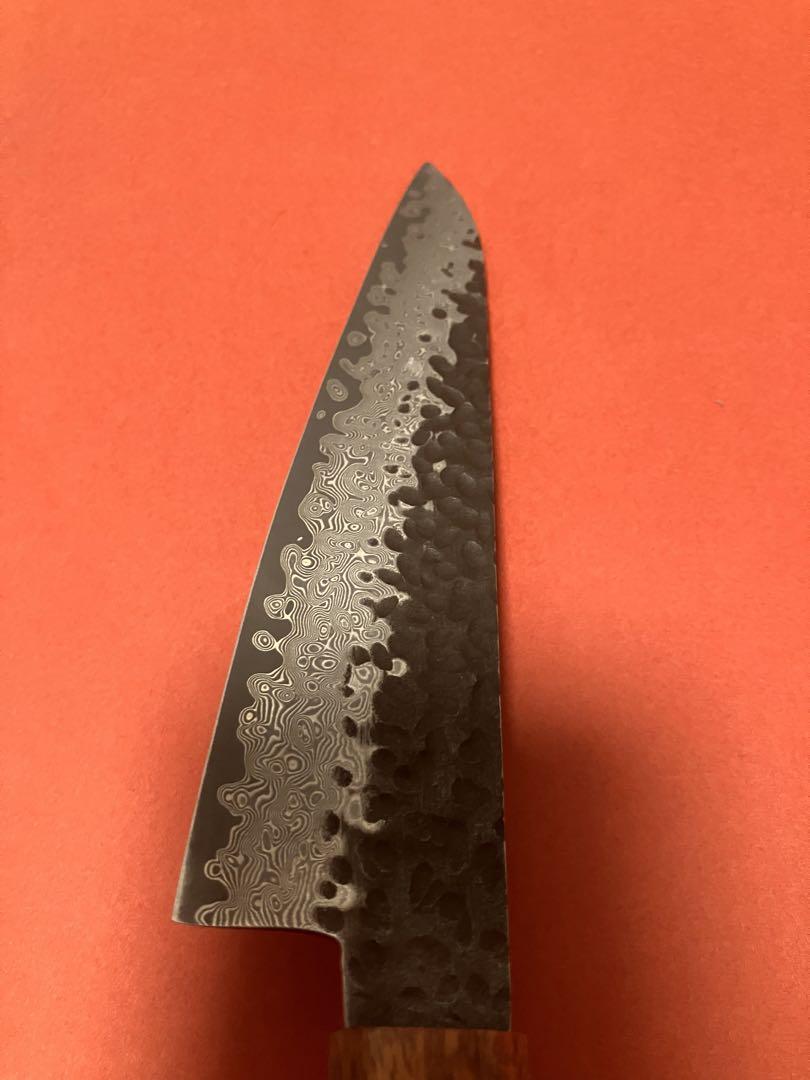 V金10号67層ダマスカス 黒打ち仕上げペティナイフ150mm バールウッド柄