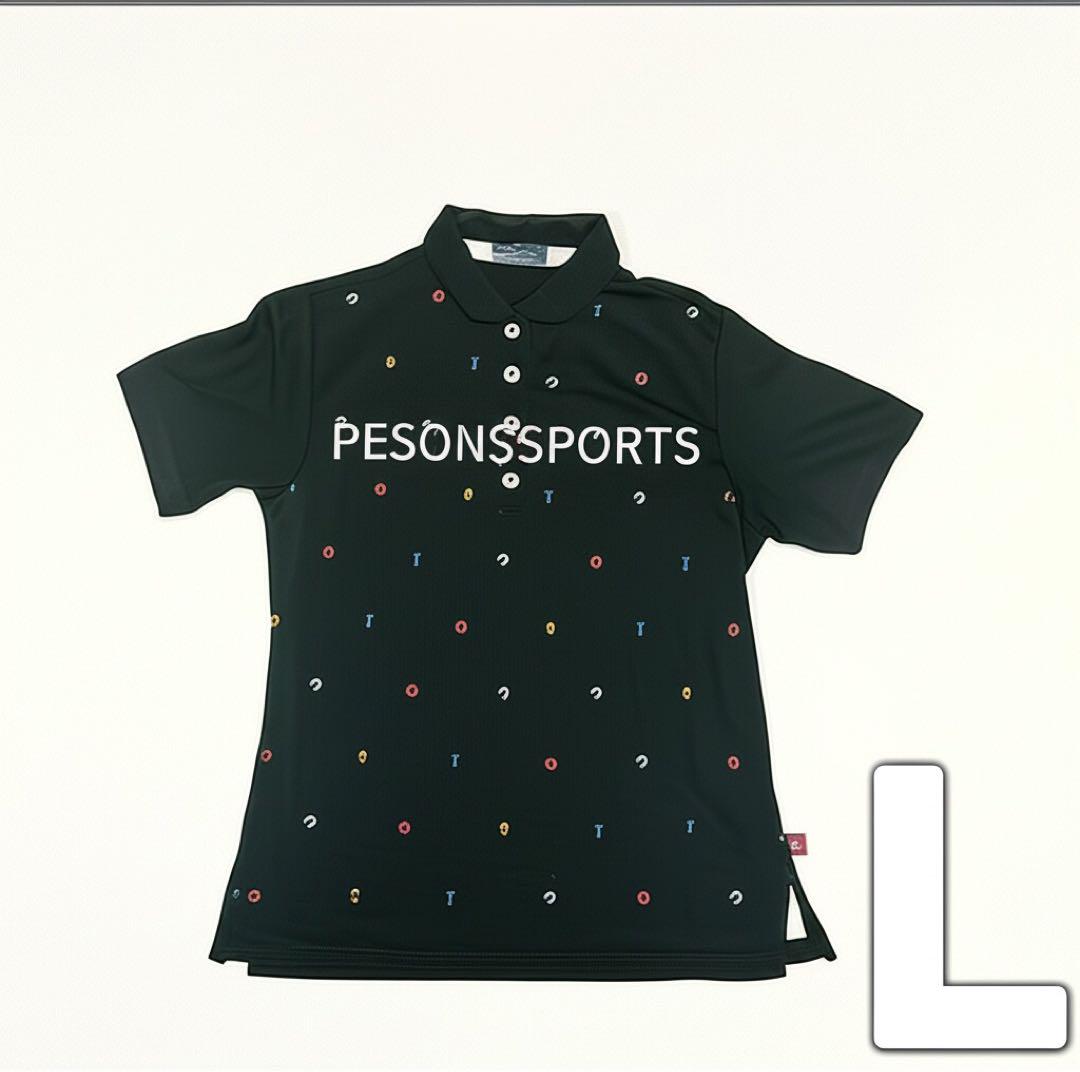 PESONSPORTS 黒 ポロシャツ L ブラック レディース カラフル