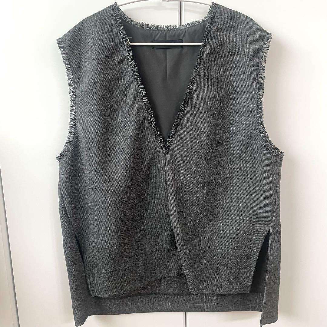 Ourhome洗えるフリンジベスト チャコールグレー