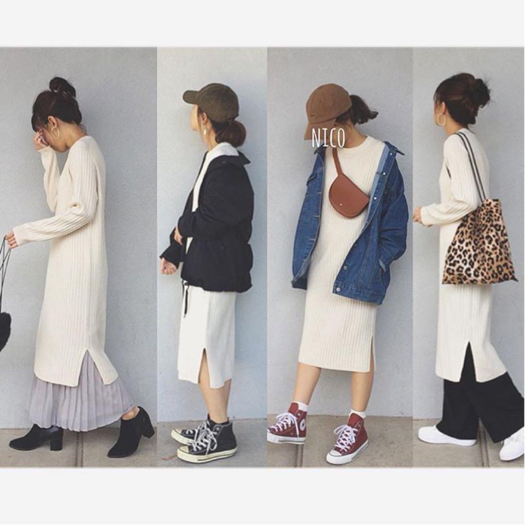 メルカリ Gu ピンク リブクルーネックニットワンピース ロングワンピース 2 500 中古や未使用のフリマ