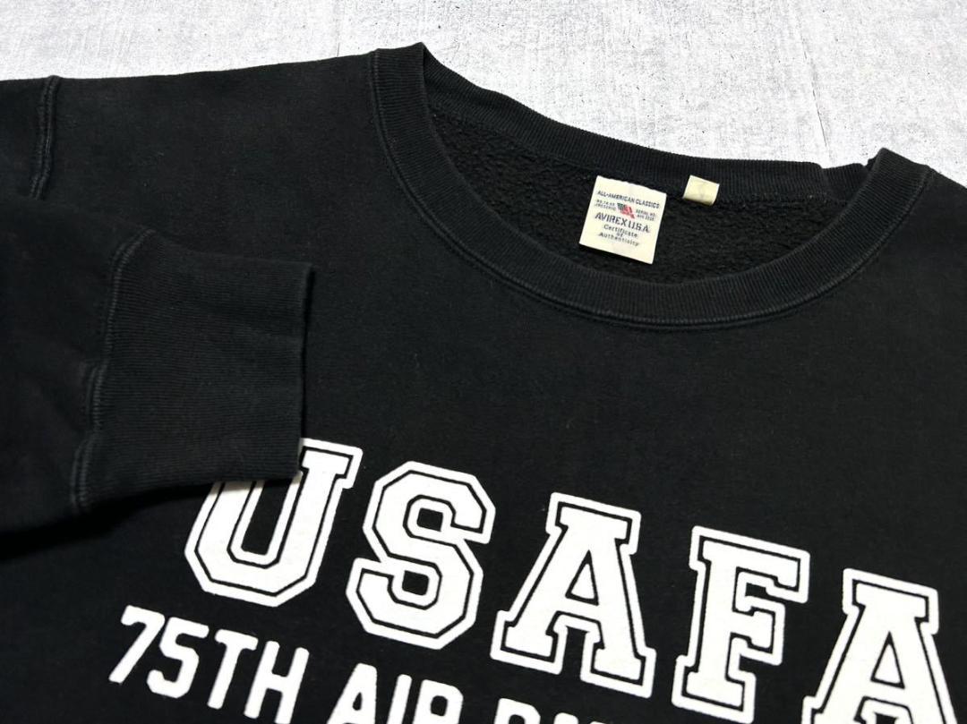 アヴィレックス USAFA ミリタリーロゴ スウェット トレーナー ブラック