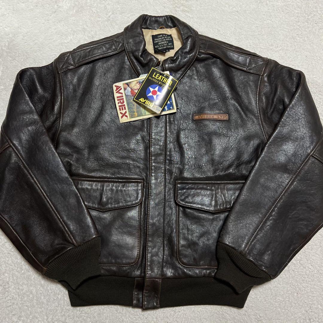 【未使用.タグ付き】90s~ AVIREX A-2 ラムレザー メンズ L相当