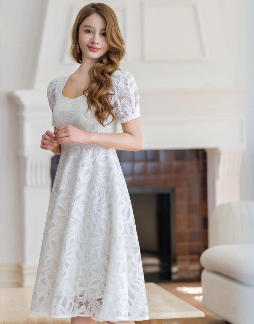 ERUKEI/GINZA COUTURE 花柄ケミカルレースドレス
