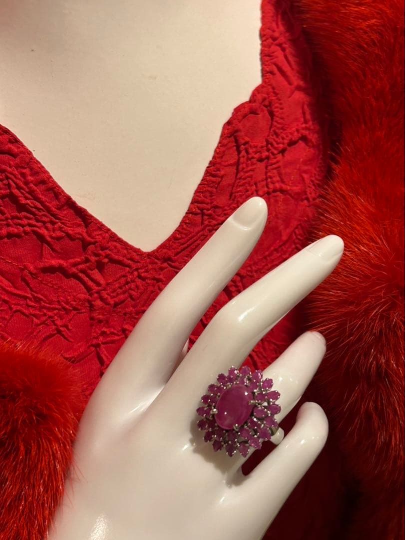 天然ルビーメインカボションリング14号