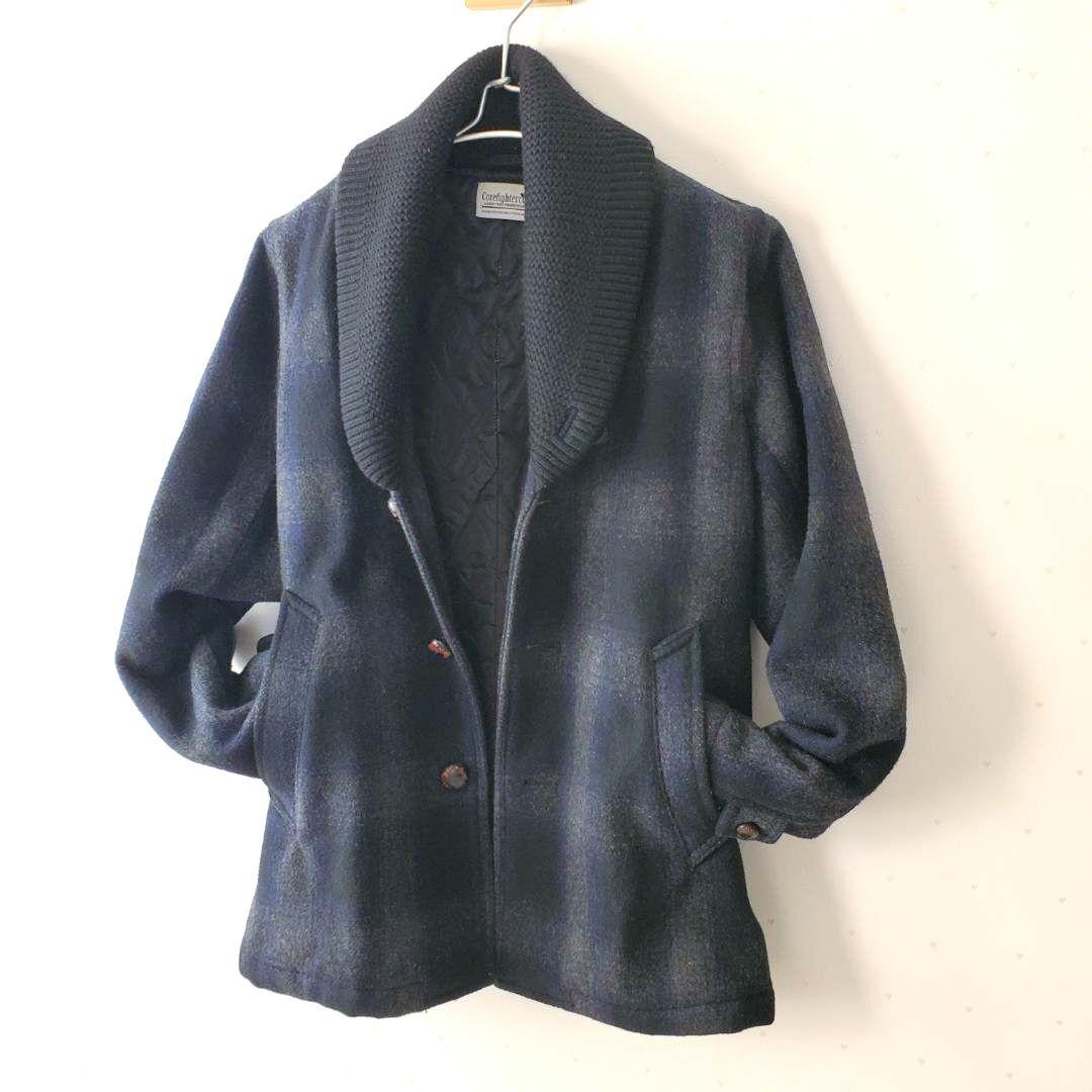 美品 コアファイター 名品 コート チェック ショールカラー 希少モデル レア