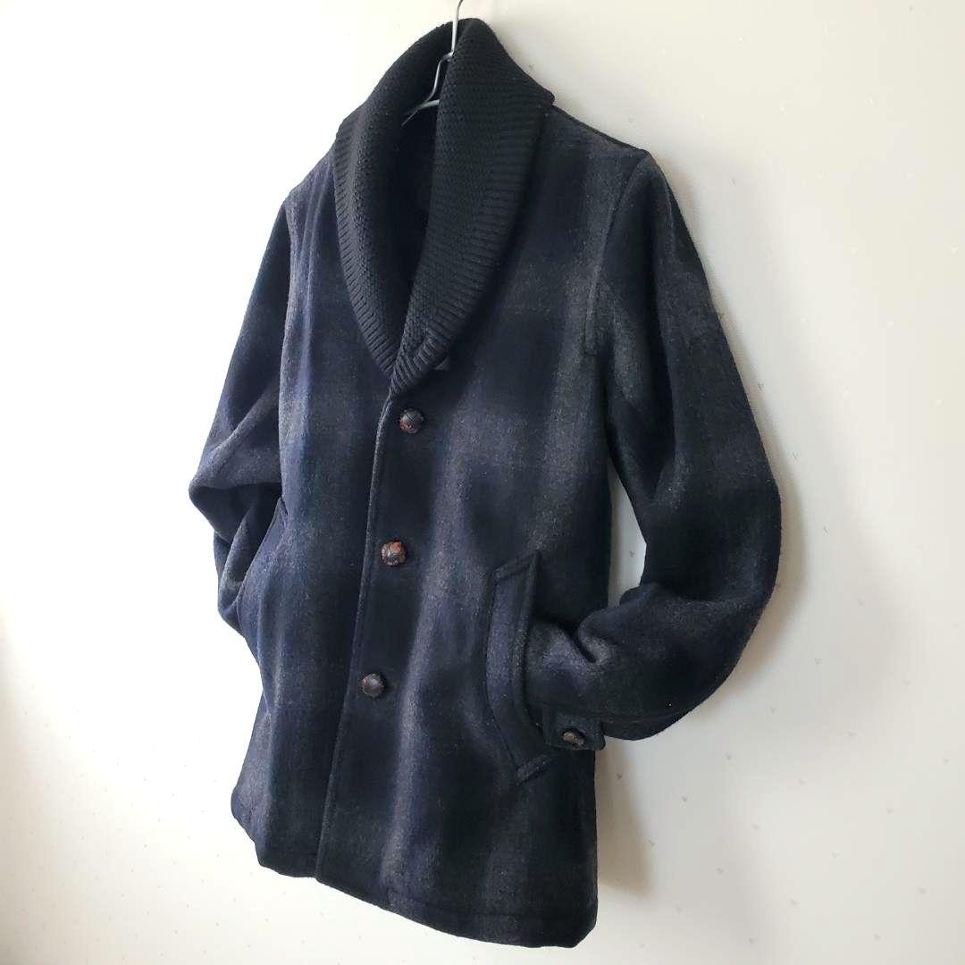 美品 コアファイター 名品 コート チェック ショールカラー 希少モデル レア