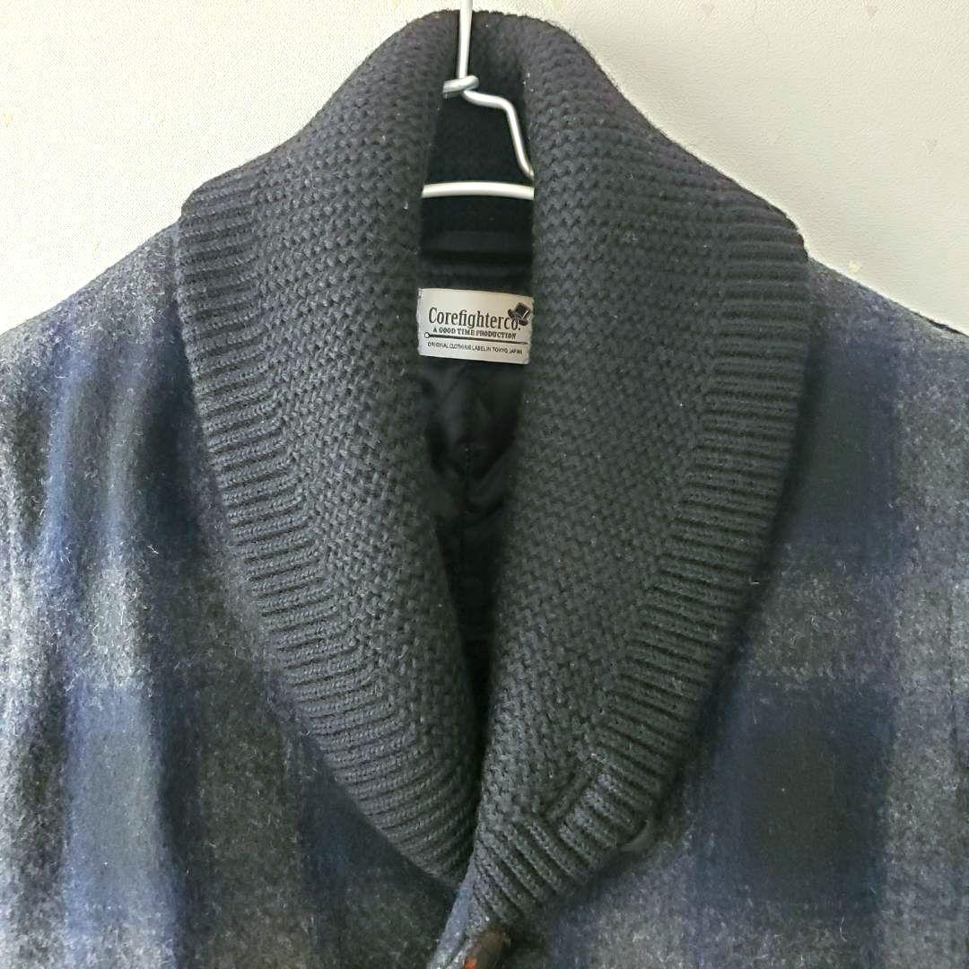 美品 コアファイター 名品 コート チェック ショールカラー 希少モデル レア