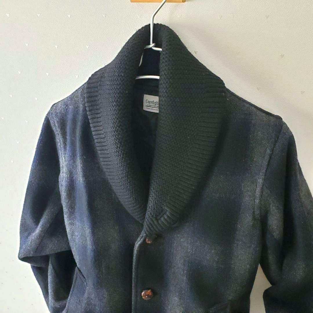 美品 コアファイター 名品 コート チェック ショールカラー 希少モデル レア