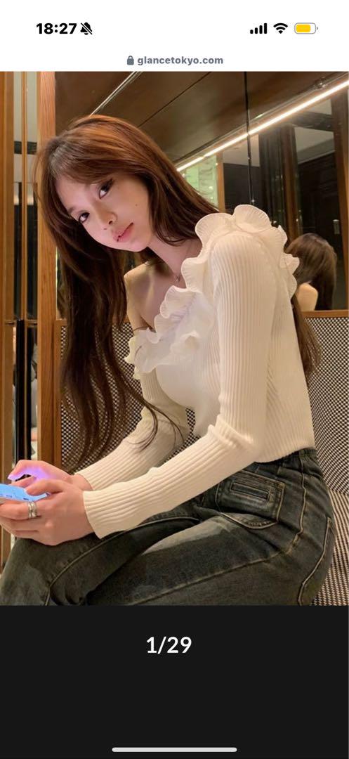Glancetokyo Frill Lace Knit Sleeve