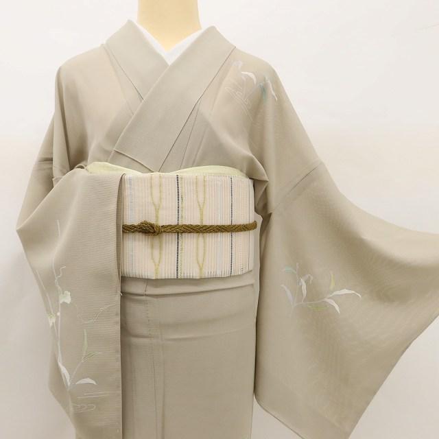 夏着物 正絹 絽“涼やかに響く波紋に芦や蔦、涼を運ぶ大人の華”訪問着 E-95
