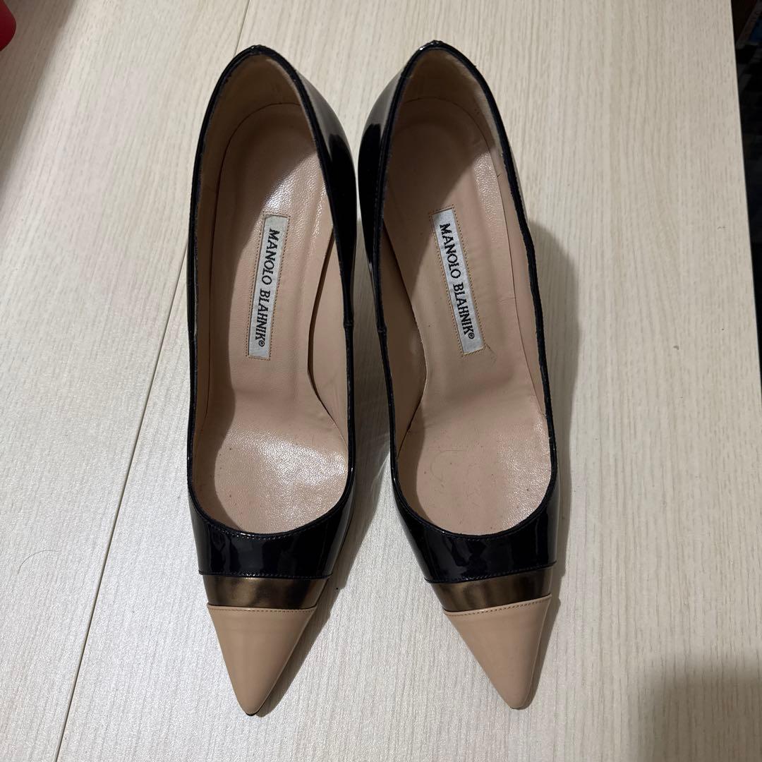 Manolo Blahnik ブラック ベージュ ハイヒール24.5cm MANOLO BLAHNIK