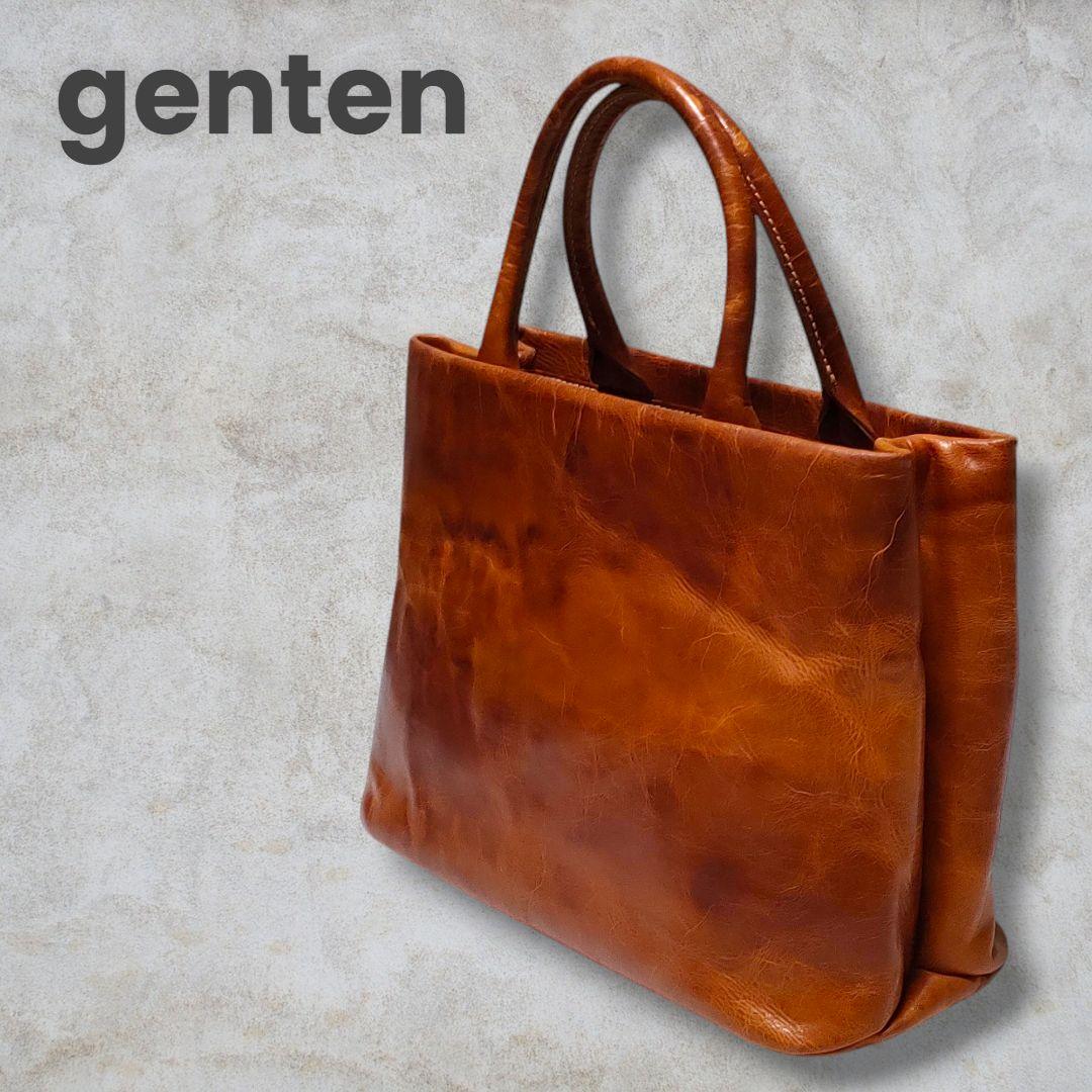 genten ゲンテン レザー 革 バッグ ハンドバッグ トスカ ブラウン