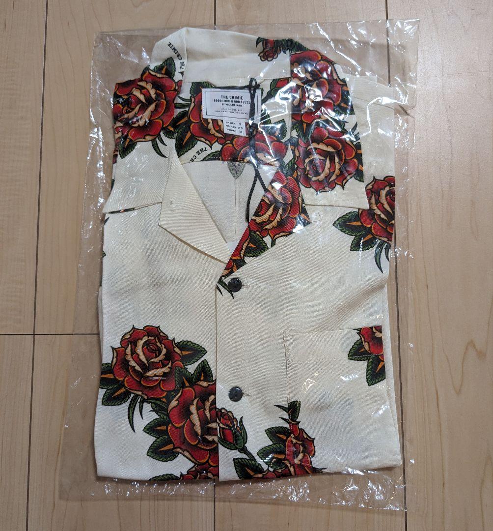 S 新品 THE CRIMIE アロハシャツ 半袖シャツ 薔薇柄 オフホワイト