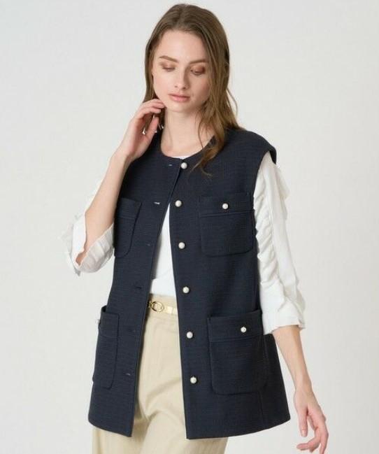 ANAYI ジレ　パールボタン ネイビー ベスト 5.2万♡ANAYIアナイ2022♡パールボタン春夏ポケットジレ♡ベスト