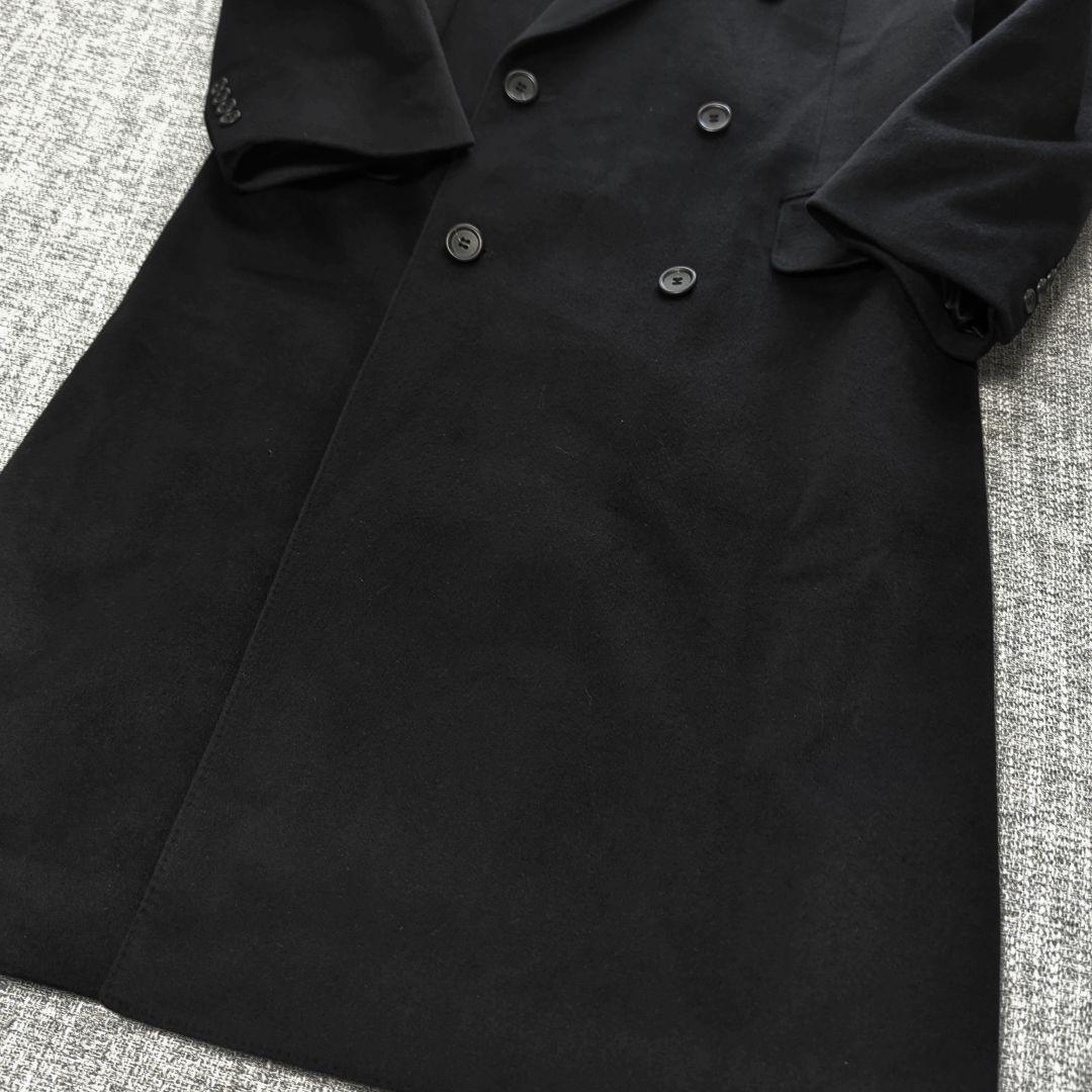 メンズ　カシミヤ100％　ダブルブレスト　チェスターコート　ブラック　黒色