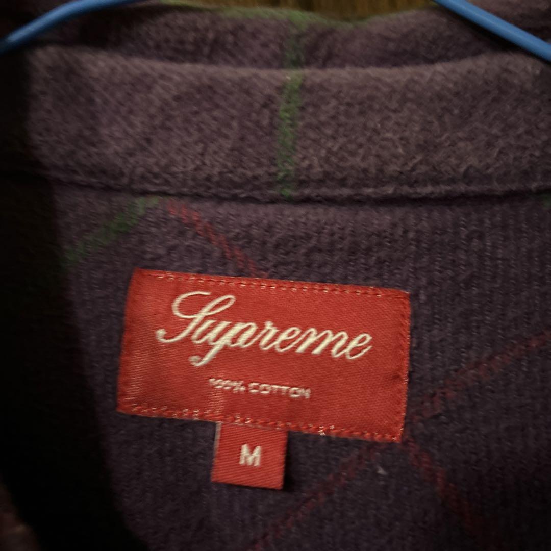 supreme紫チェックネルシャツ