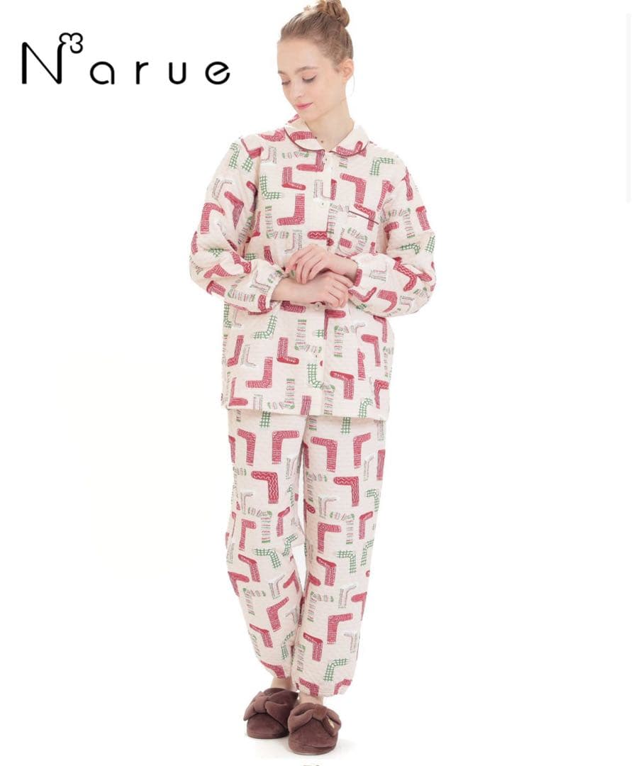 ナルエー 裏綿接結 綿入り 厚手パジャマ ルームウェアM narue