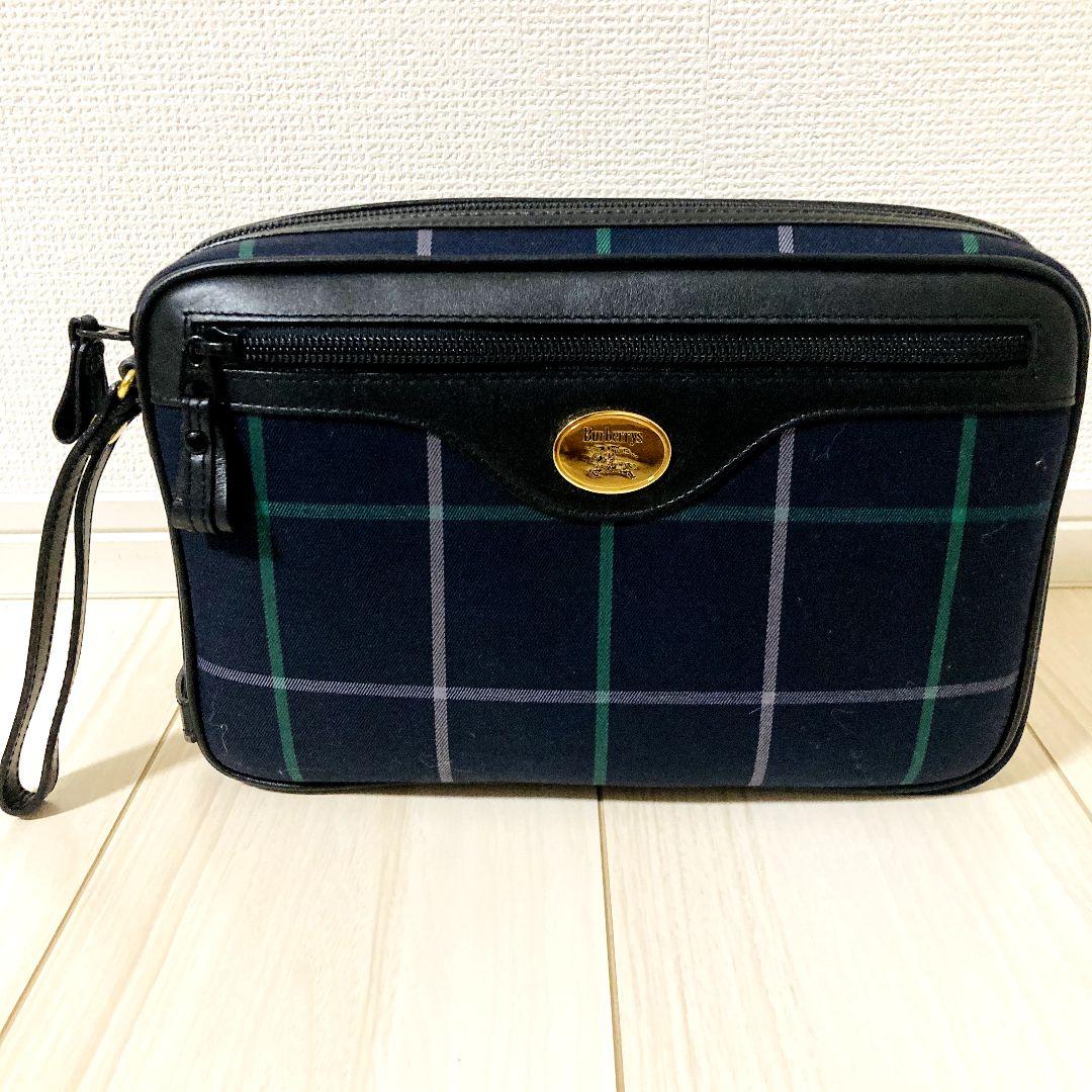 バーバリー BURBERRY セカンドバッグ チェック クラッチバッグ ネイビー