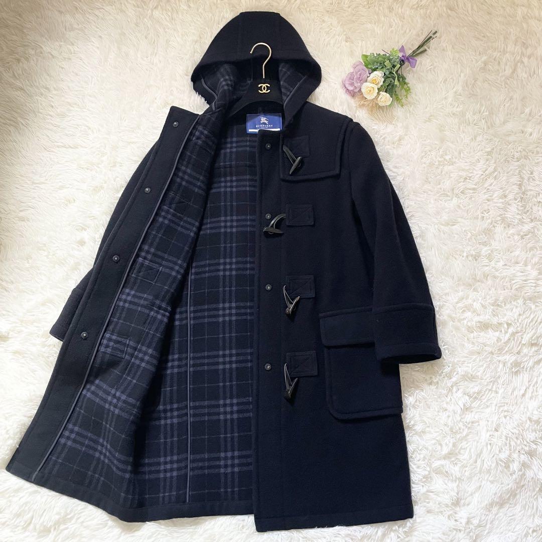 美品✨バーバリーブルーレーベル　ダッフルコート　ノバチェック　ロング　濃紺　40