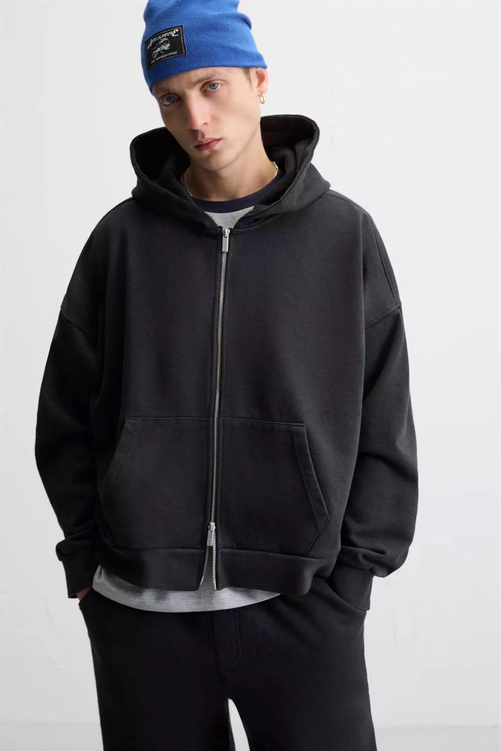 【ZARA】ウォッシュ加工ジッパー付きテキストプリントフーディ ZARA ザラ ウォッシュ加工フーディ Sサイズ 完売品 - メルカリ