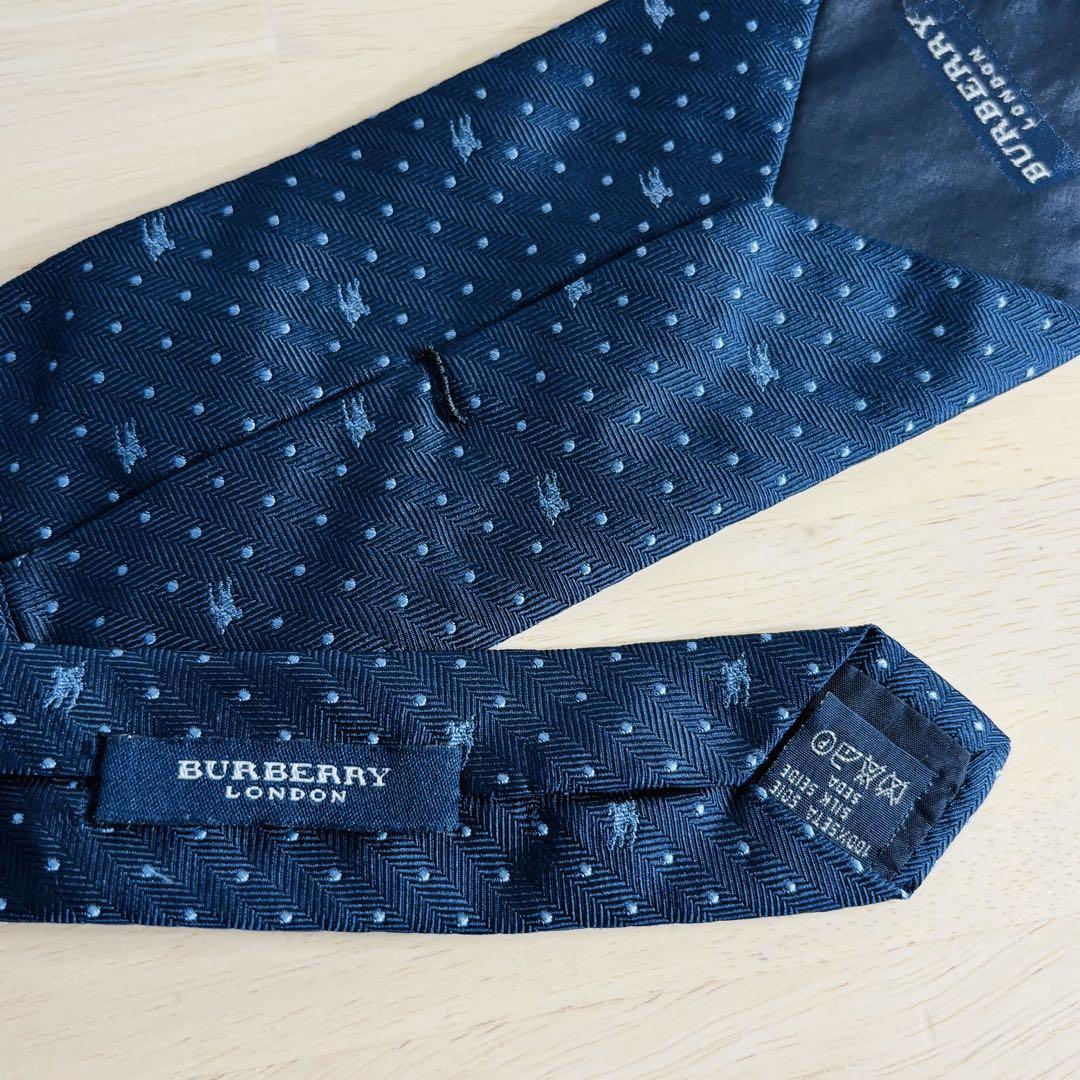 BURBERRY LONDON ドット柄 ホースロゴ入り ネクタイ 紺 シルク