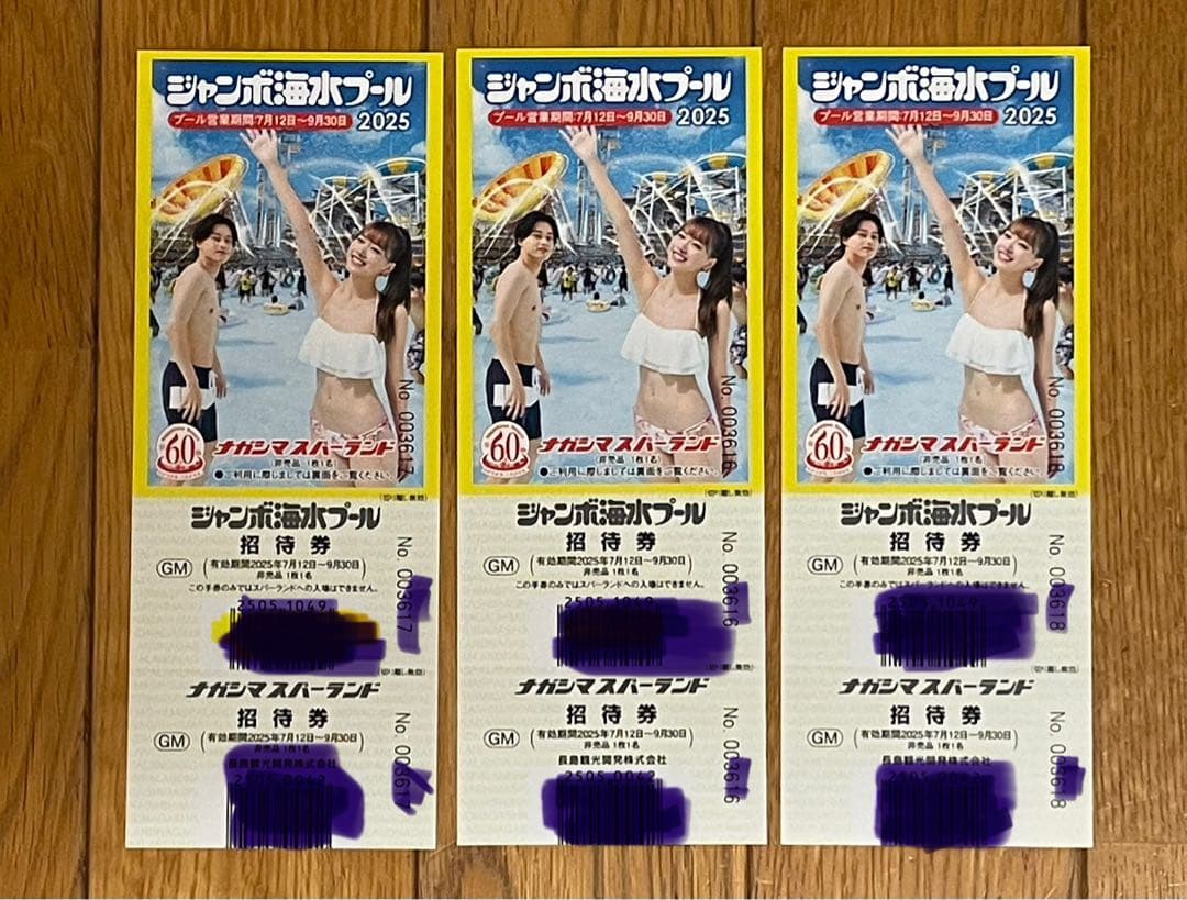 長島スパーランド ジャンボ海水プール 2025年利用券 3枚セット