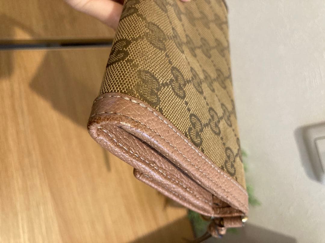 GUCCI 長財布 ピンクベージュ レザー GGキャンバス