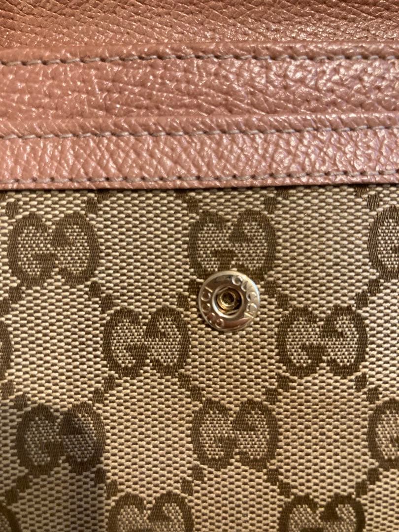 GUCCI 長財布 ピンクベージュ レザー GGキャンバス