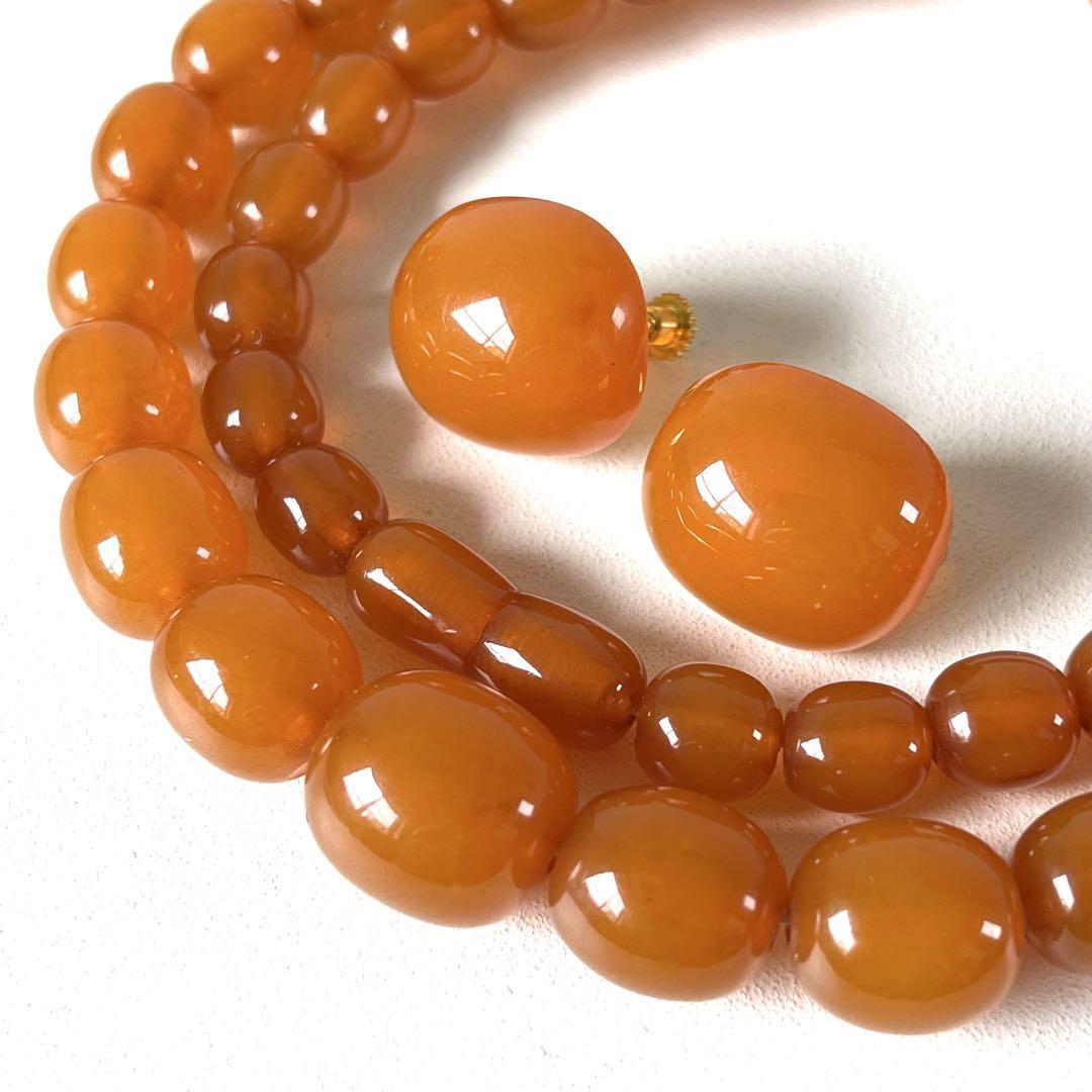 美品✨琥珀 大珠 グラデーションセミロングネックレス＆イヤリング アンバー
