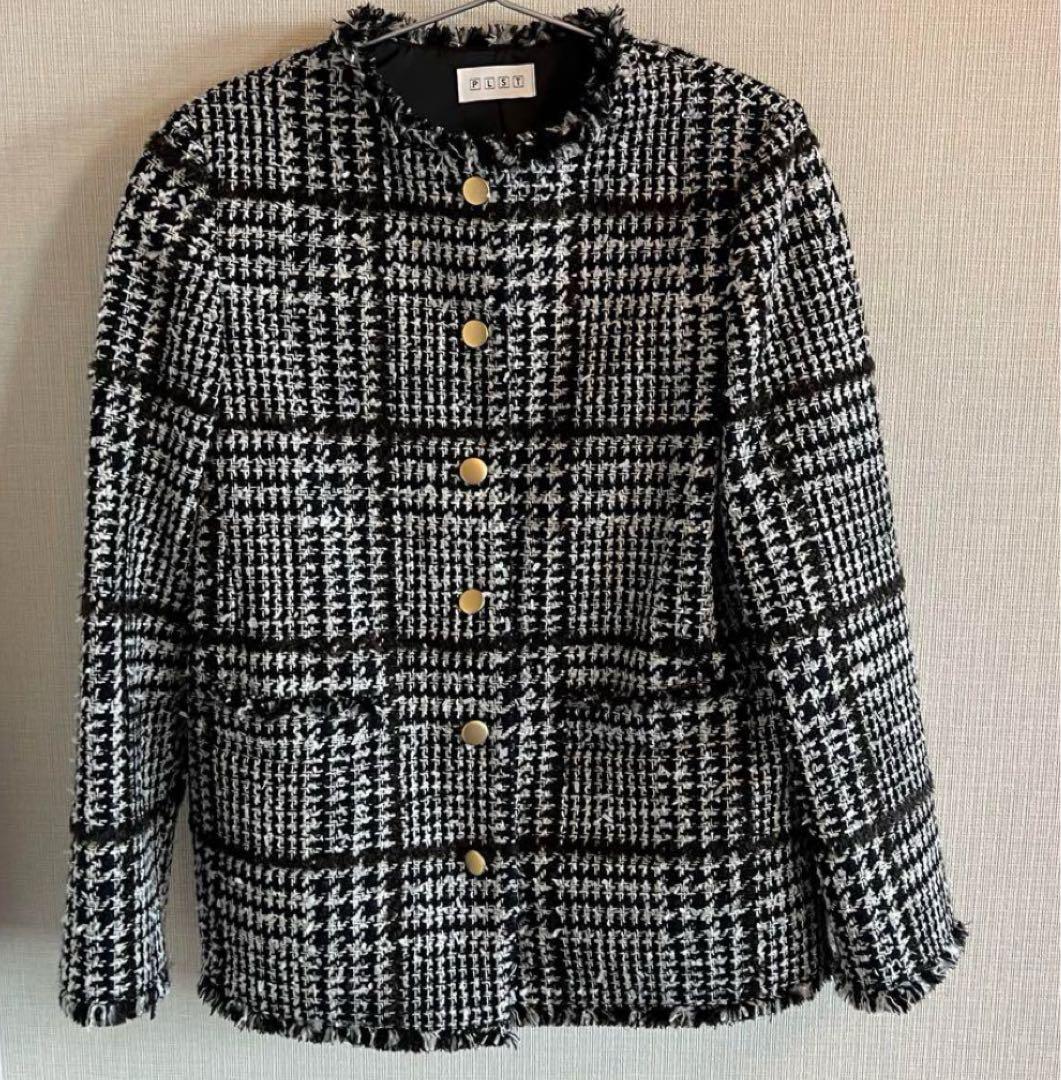 PLST ツイードノーカラージャケット　Lサイズ