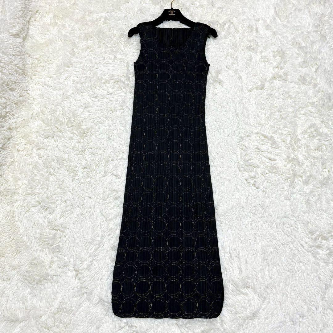 【美品】プリーツプリーズ ロングワンピース ハイネック マキシ丈 ブラック L PLEATS PLEASE ISSEY MIYAKE（ロングワンピース/マキシ