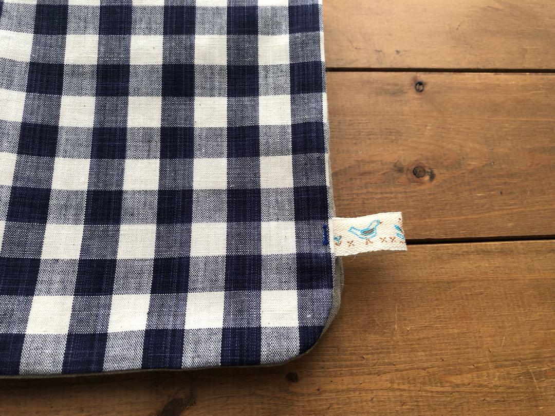 140.マルチカバー リネンとチェック ハンドメイド