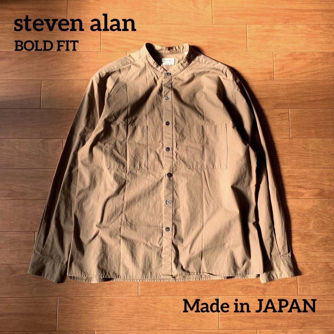 スティーブンアラン バンドカラー 長袖シャツ BOLD FIT M ブラウン