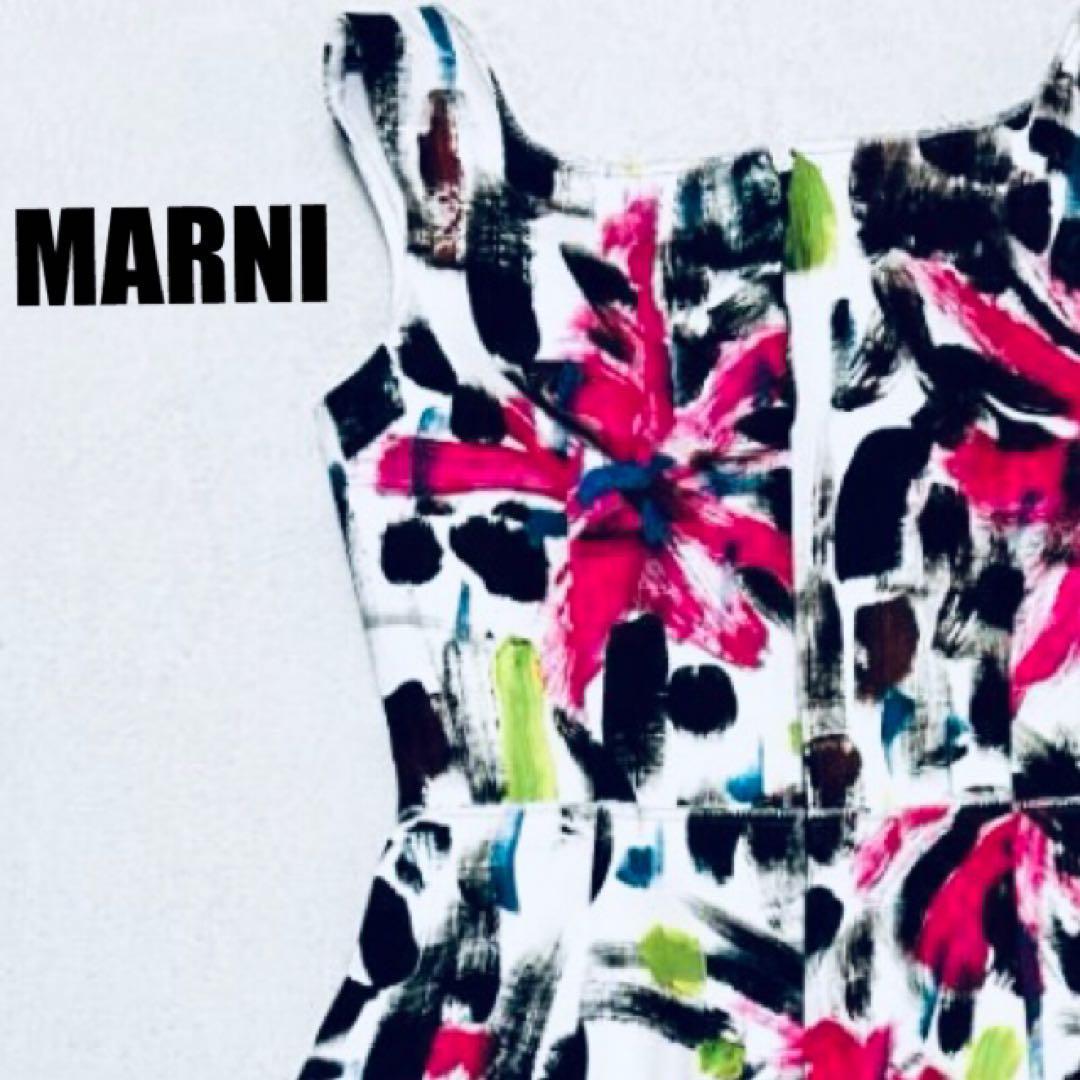 MARNI マルニ 花柄 ワンピース ノースリーブ サイズ38 ホワイト ピンク