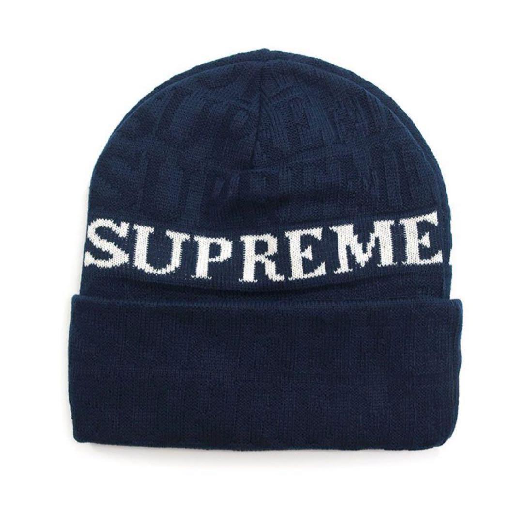 Supreme ビーニー ネイビー ロゴ入り