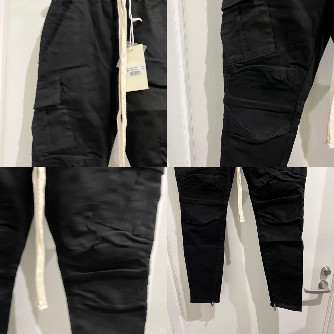 一番人気最小サイズXS mnmlロング紐カーゴストレッチジッパーパンツBLACK